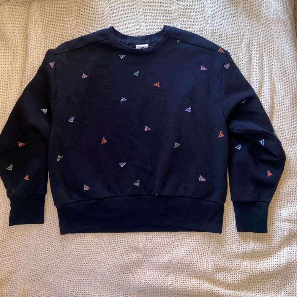 Adidas Allover Print Fleece Crewneck Cropped Sweatshirt Girls size 14